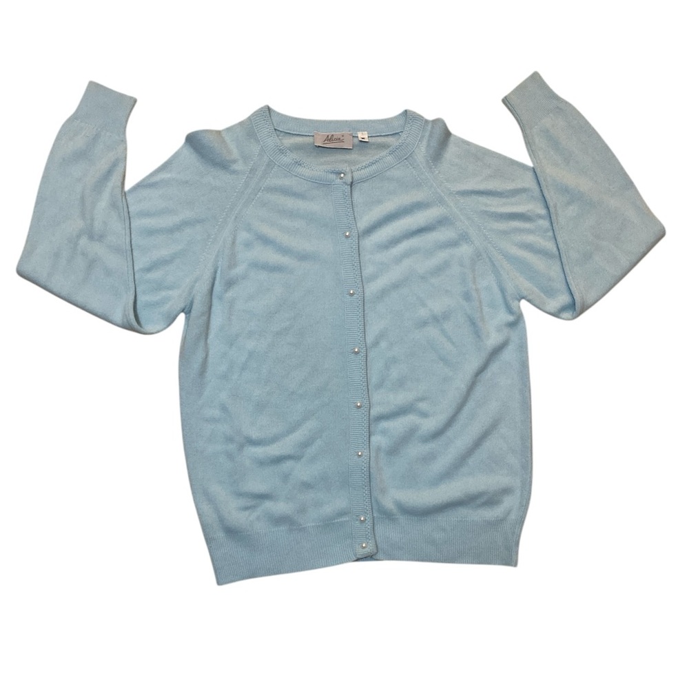 Vintage 90s Alicia Cardigan Sweater Womens Small Light Blue Acrylic Made in USA